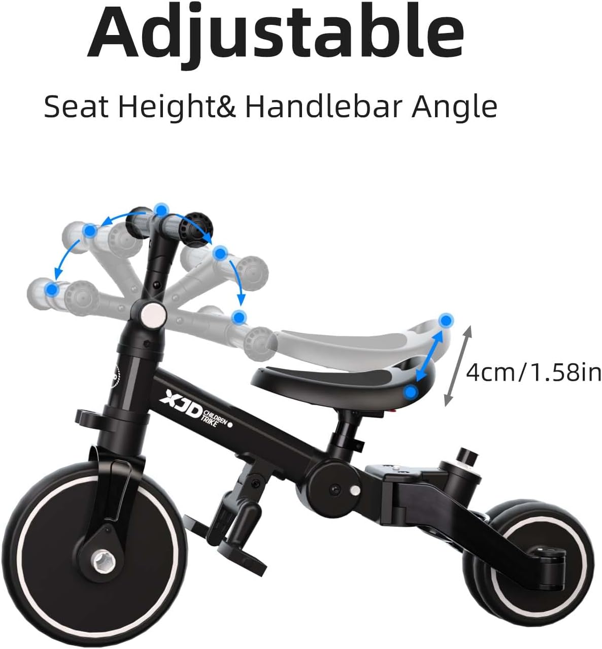 XJD 5-in-1 driewieler, loopfiets vanaf 1 jaar met duwstang voor kinderen vanaf 1 - 4 jaar, loopfiets met afneembare pedalen en verstelbare zitting, kinderdriewieler, babyfiets (zwart)