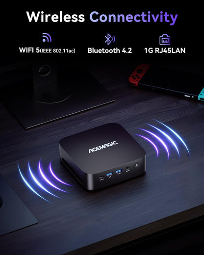 ACEMAGICIAN K1 Mini-pc, AMD Ryzen Embedded R2544 (tot 3,7 GHz) in11 Pro, 16 GB DDR4 512G SSD Micro Desktop Computer | HDMI + DP+Type-C | USB3.2