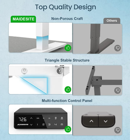 Maidesite Height Adjustable Electric Desk Height Adjustable Table Frame,Suitable for All Common Tabletops,2-Stage Lifting Legs(White) - QUORE