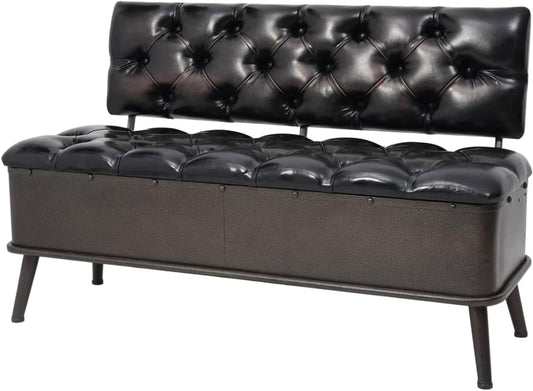 Opbergbank – Opbergbank – Zitbank – Bankje – Opbergkist – Zwart Kunstleer – 110 cm Breed – Vintage Stijl - QUORE