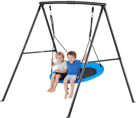 VEVOR Tuinschommel van metaal, A-vormig, voor kinderen, max. draaglast 199,6 kg, schijfschommel, structuur in de vorm van een rond zitvlak, diameter 101,6 cm, voor buiten, erf en tuin