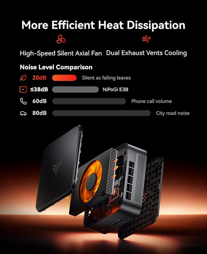 NiPoGi E3B AMD Ryzen 7 7730U, 16 GB DDR4, 512 GB SSD, mini-desktopcomputer, AMD Radeon Graphics, 4K @60Hz Triple Display DP+HDMI + Type-C/WiFi 6/BT5.2 Micro Gaming PC
