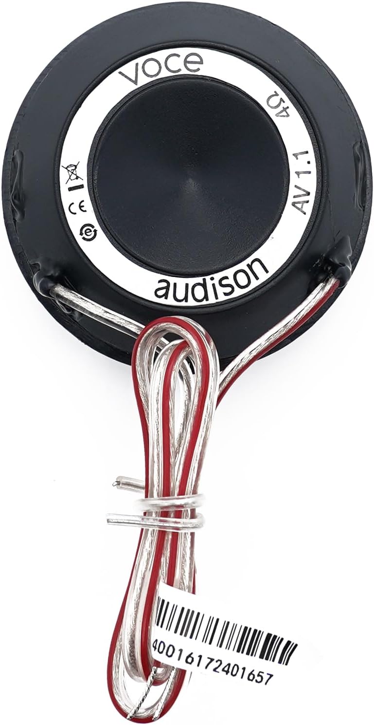 Audison AV 1.1 auto-audiotweeter, 28 mm Tetolon-dome met neodymiummagneet, 180W vermogen, 4 Ohm impedantie, 22 kHz frequentiebereik, geschikt voor auto-installatie