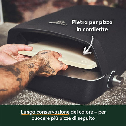 BURNHARD Tony Pizzaoven op gas, 450 °C, draagbare outdoor pizzaoven, 5,9 kW (58,5 x 47,7 x 24,8 cm), met cordieriet vuurvaste steen voor terras, balkon, tuin
