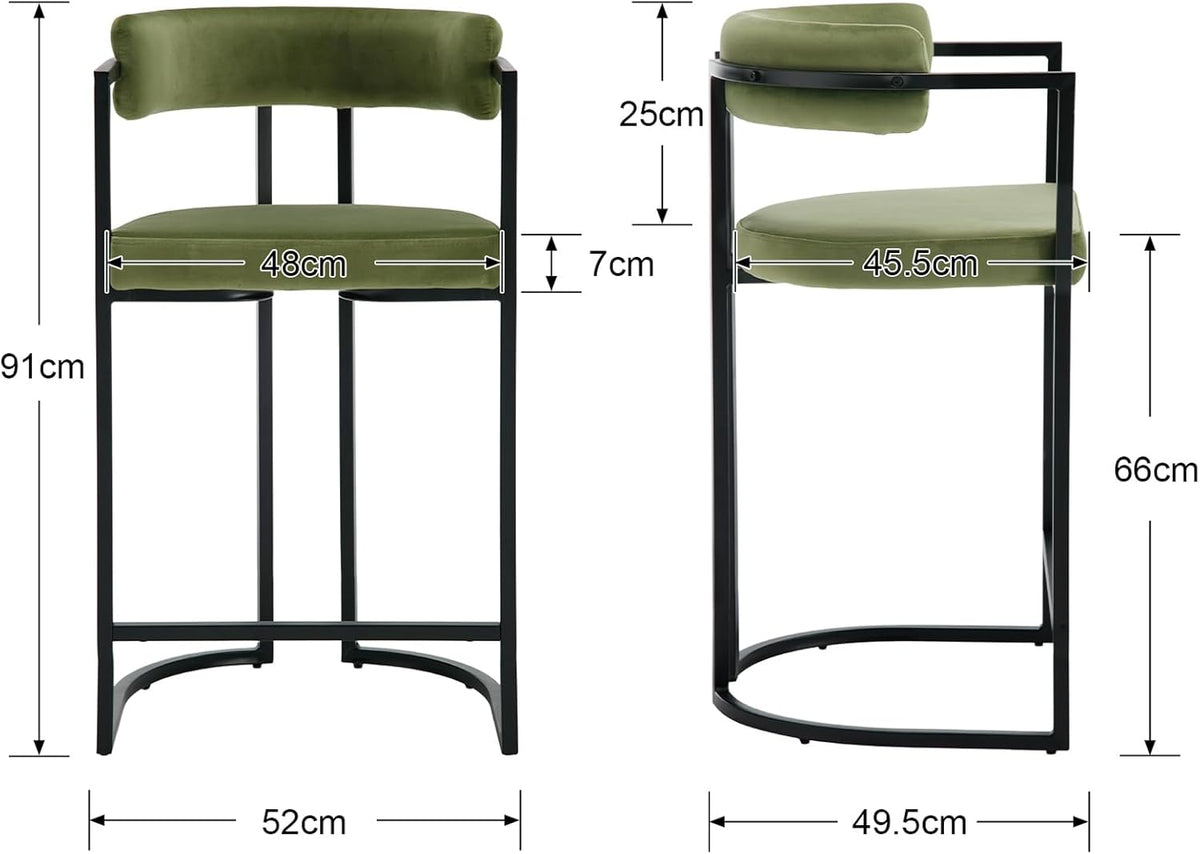 Barstoel – Barkruk – Keukenstoel – Stoel – Barkruk Set – Groen Velvet – Metalen Frame – Zithoogte 66 cm – Comfortabele Zitting - QUORE