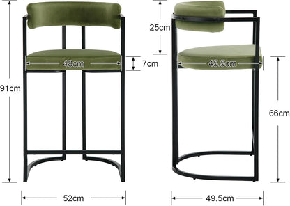 Barstoel – Barkruk – Keukenstoel – Stoel – Barkruk Set – Groen Velvet – Metalen Frame – Zithoogte 66 cm – Comfortabele Zitting - QUORE