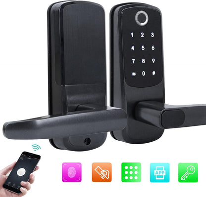 Slim deurslot, vingerafdruk wachtwoord deurslot wifi elektronisch touchscreen slot met handvat, 5 manieren om te ontgrendelen, ondersteuning voor spraakbesturing