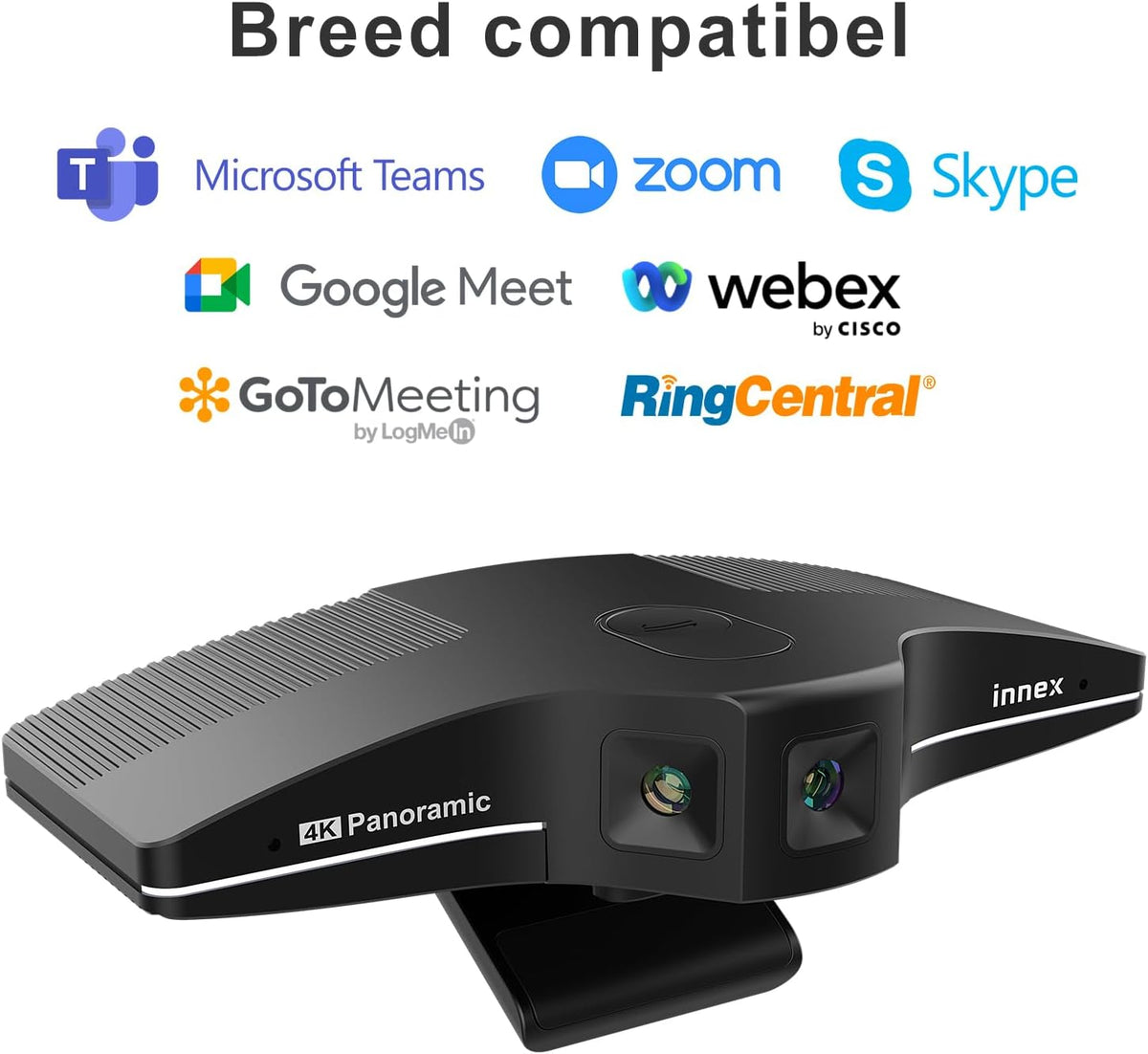 Innex C831 180° Panoramic 4K Wide Angle Webcam with AI Face Sleek, Built-in Microphone for Windows, Mac, Plug and Play Meeting Camera with Flexible Viewing Angle for Meeting Room, Hybrid Learning