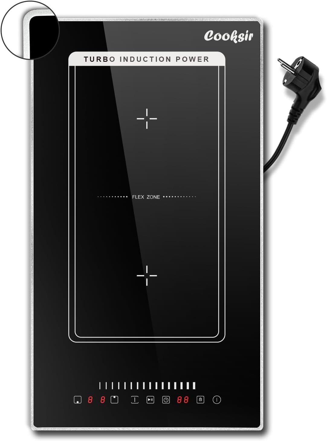 Inductiekookplaat, 2 platen met stekker, inbouw 30 cm, kookplaat 2 kookplaten met frame, 3500 W, combizone voor grill, schuifregelaar Touch, veiligheidsslot, 240 V