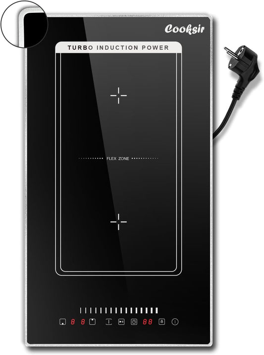 Inductiekookplaat, 2 platen met stekker, inbouw 30 cm, kookplaat 2 kookplaten met frame, 3500 W, combizone voor grill, schuifregelaar Touch, veiligheidsslot, 240 V