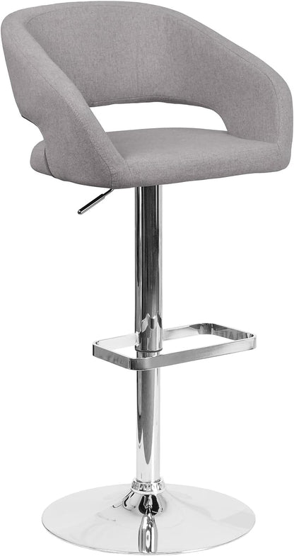 Flash Furniture Barkruk, modern, grijze stof, in hoogte verstelbaar, met afgeronde middelhoge rugleuning en chromen basis, 107 x 53 x 52 cm