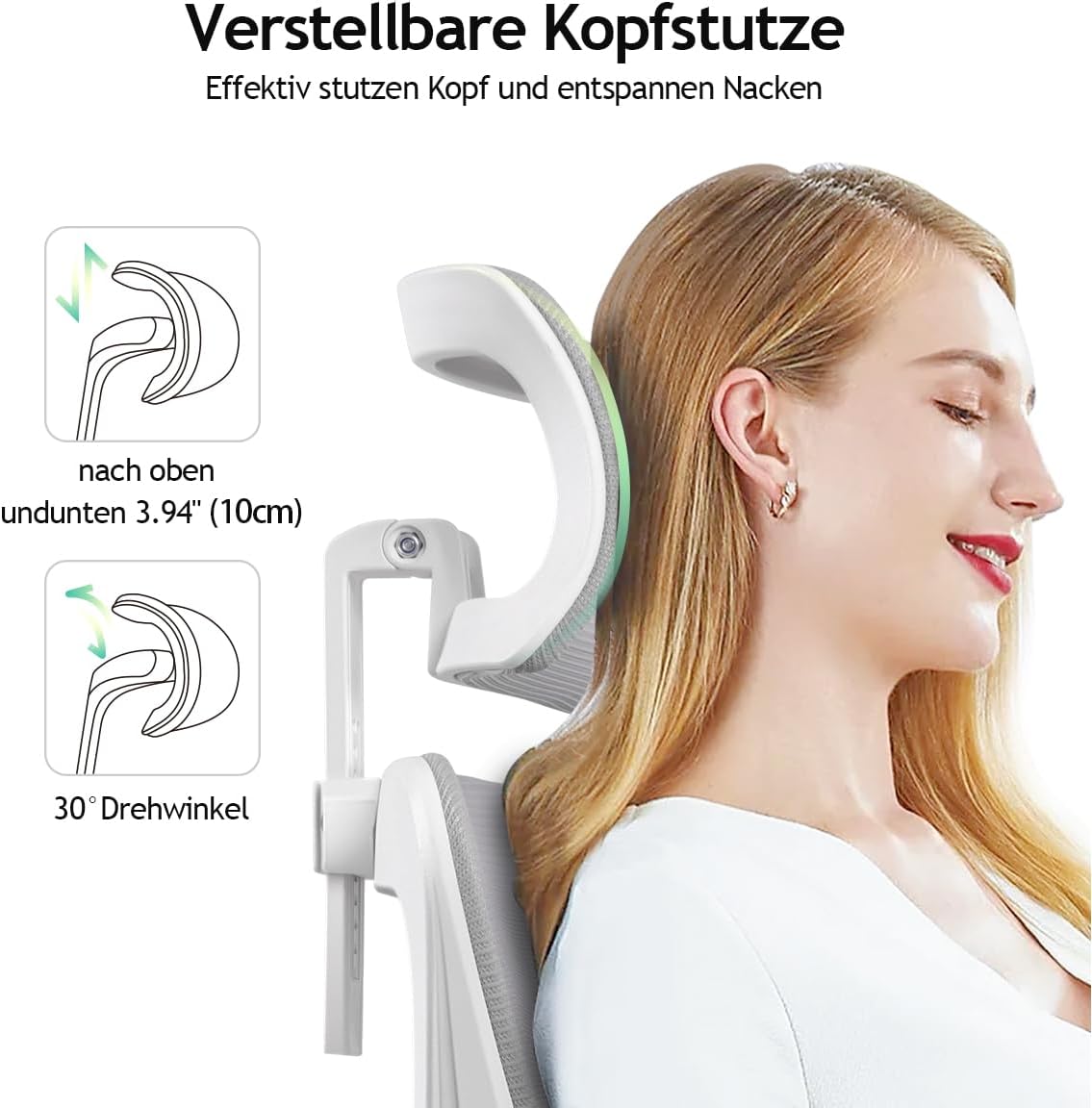 Bureaustoel – Ergonomische Stoel – Computerstoel – Kantoorstoel – Draaistoel – Verstelbare Hoofdsteun En Lendensteun – 130° Schommelfunctie, Belastbaar Tot 150 kg