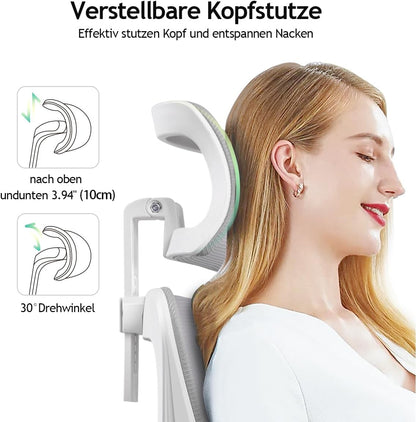 Bureaustoel – Ergonomische Stoel – Computerstoel – Kantoorstoel – Draaistoel – Verstelbare Hoofdsteun En Lendensteun – 130° Schommelfunctie, Belastbaar Tot 150 kg