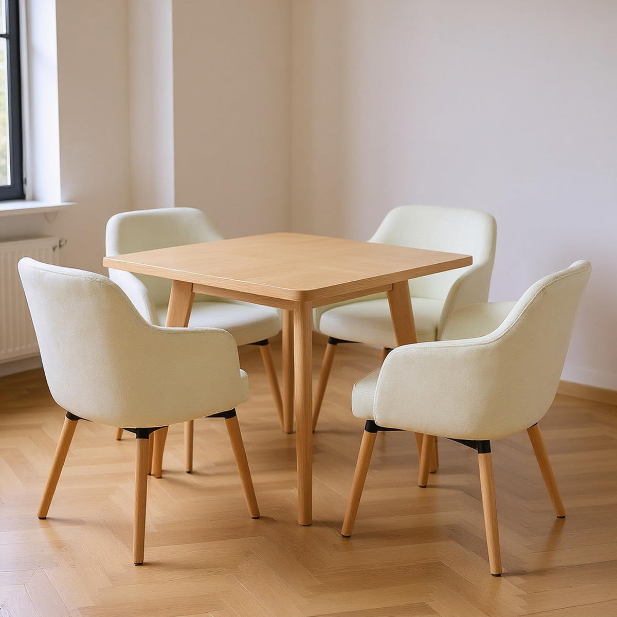 MEUBLE Cosy Eetkamerstoelen, set van 4, comfortabel, van chenille-stof, keukenstoelen met rugleuning en armleuningen, voor keuken en eetkamer, beige