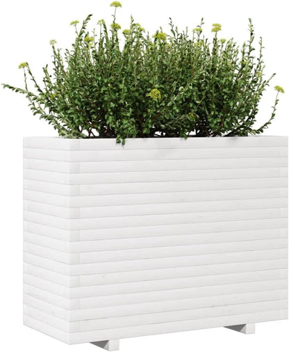 White Flower Box 90 x 40 x 72 cm Solid Pine Wood Flower Box on Legs Trellis Planter Patio - QUORE