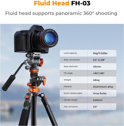 Camerastatief – Fotostatief – Videostatief – Reisstatief – Statief Met Monopod – 231 Cm Hoog – Hydraulische Kop
