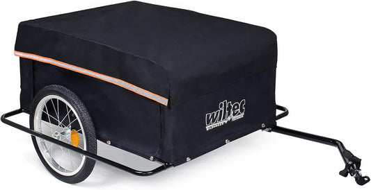 Wiltec fietsaanhanger tot 65kg, aanhangwagen 139 x 88 x 60 cm met wielbescherming, transportkar met inklapbare trekhaak en snelkoppeling