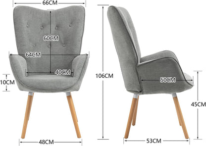 MEUBLE COSY Leunstoelen, relaxstoel, armleunstoel stoel, eenpersoonsbank met gestoffeerde en houten poten voor woonkamer slaapkamer kantoor Vanity, stof, grijs, 68x50x106cm