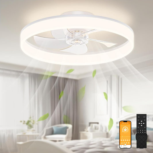 VOLISUN Plafondventilator met verlichting en afstandsbediening, 6 windniveaus en dimbaar, moderne plafondlamp met ventilator, stille led-plafondventilator voor slaapkamer en woonkamer (zwart, 50 cm)