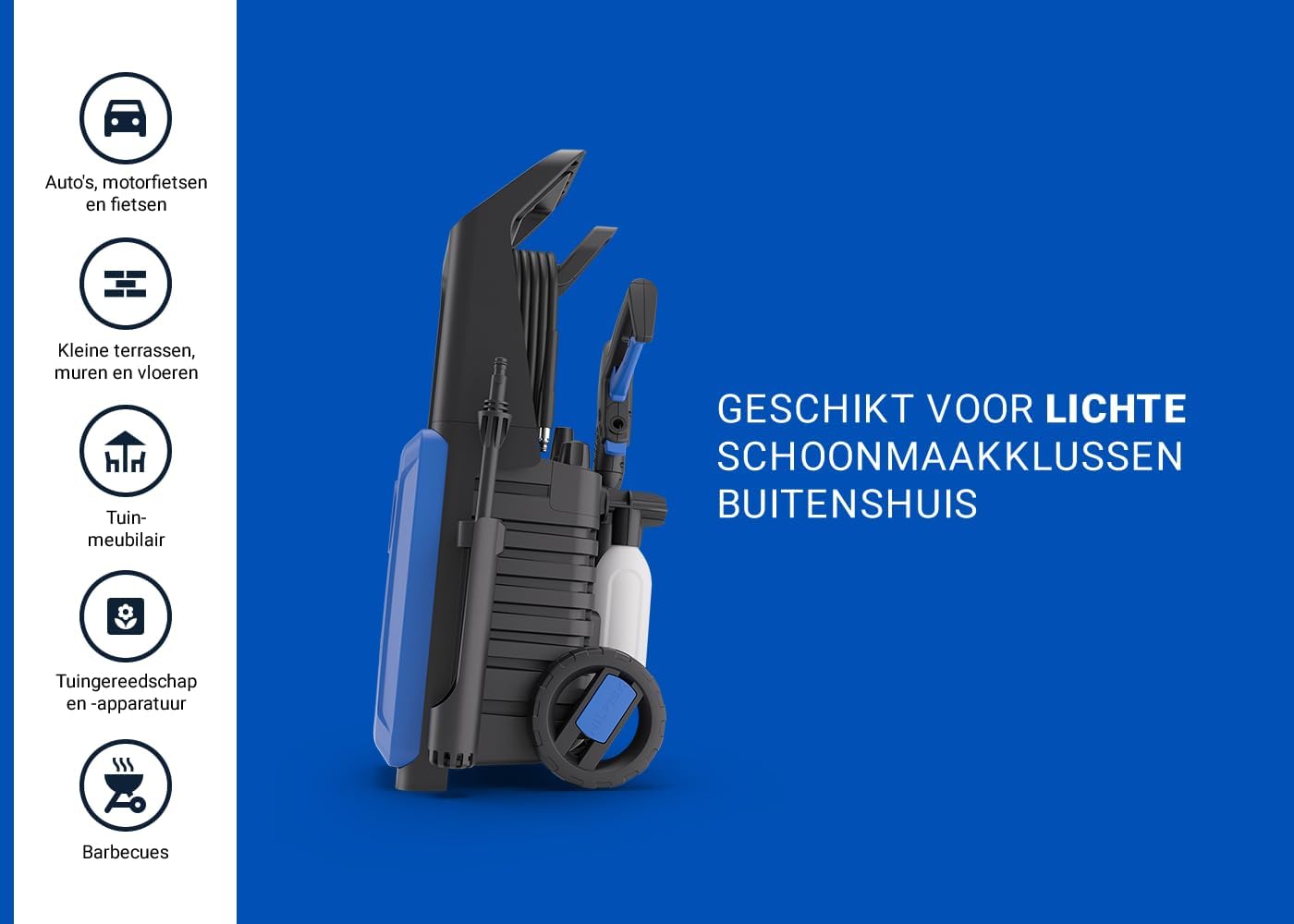Hogedrukreiniger – Waterdrukreiniger – Buitenreiniger – Terrasreiniger – Autoreiniger – 120 Bar Werkdruk – 1600 Watt Motor
