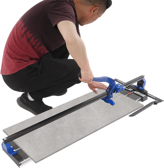 OUKANING Handmatige tegelsnijder met antislip voor nauwkeurige sneden tot 15 mm dikte, kogelgelagerde glijkop voor snel groeven en rechte sneden, voor keramiek, porselein (blauw, 100 cm) - QUORE