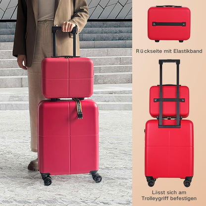 JLY Premium Zwarte Kofferset 100% Duits Bayer Polycarbonaat Superieure Organisatie TSA-beveiligingsslot Ultra-stille Wielen, Bessen Rood, Vanity Case, S (55cm)