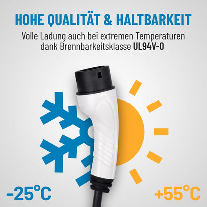 ABSINA Type 2 oplaadkabel 11 kW & 16 A voor hybride en elektrische auto, 7,5 meter, type 2 oplaadkabel, 3-fase, mode 3 oplaadkabel, compatibel met model 3, e-Up, ID.3, Zoe, EQ fortwo, Kona Electrisch