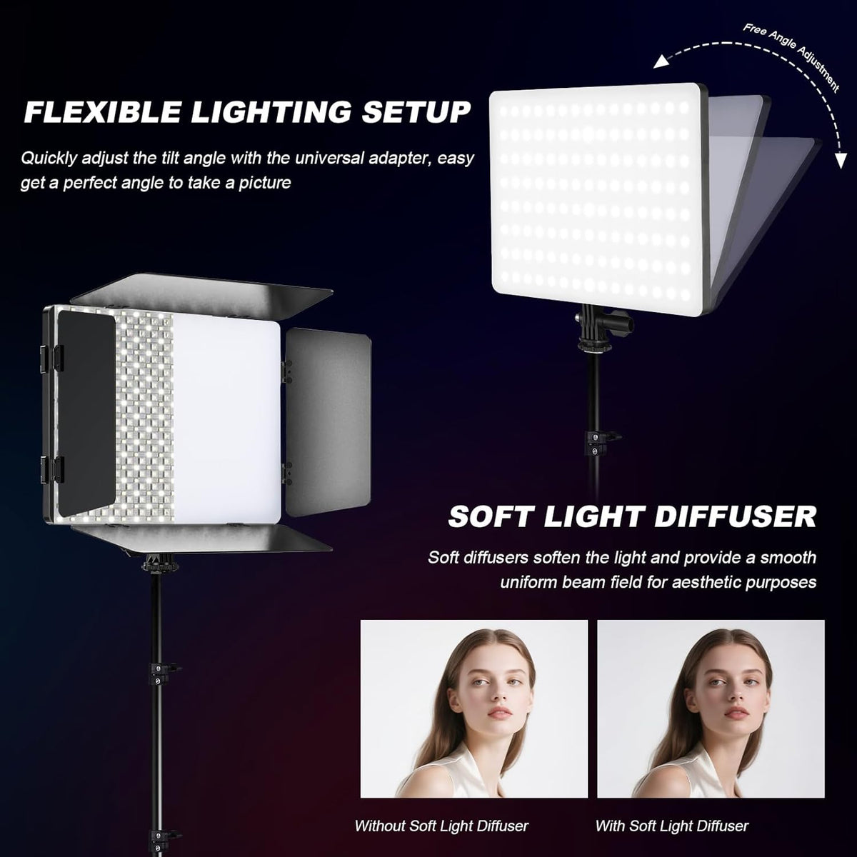 Soonpho 2 stuks videolicht, led, RGB, paneel met roosterdeur, 2500 – 8500 K, dimbaar, 20 W, fotografie, studiolicht, met 1,6 m statief en mobiele telefoonhouder voor video, YouTube Live