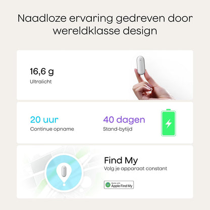Plaud NotePin AI-spraakrecorder, app-bediening, AI-notitieapparaat, AI-transcriptie en samenvatting, ondersteunt 112 talen, 64GB geheugen, audiorecorder voor colleges, vergaderingen, Lunar zilver