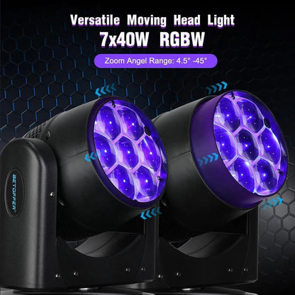 BETOPPER Moving Head discolicht partylicht 7x40W LED Beam / Wash / Zoom / Dazzle / Strobe Effect RGBW 4in1 discobal Big Bee Eye podiumschijnwerper CTO Mode DMX DJ licht (1S)