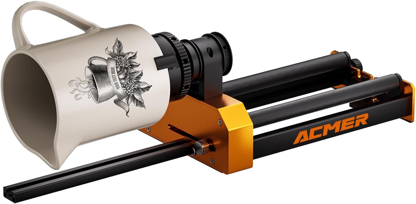 ACMER M4 laser roterende rollaser roterende roller lasergravure Y-as roterende rol 360° met 3-150 mm graveerruimte voor cilindrische objecten en ringen geschikt voor hv en de meeste