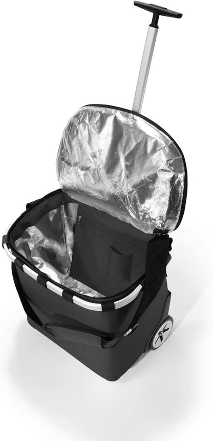 reisenthel Carrycruiser iso in zwart – draagbare en afsluitbare boodschappentrolley met koelfunctie, stevig aluminium frame, schouderriem en uitneembare mesh-binnenzak
