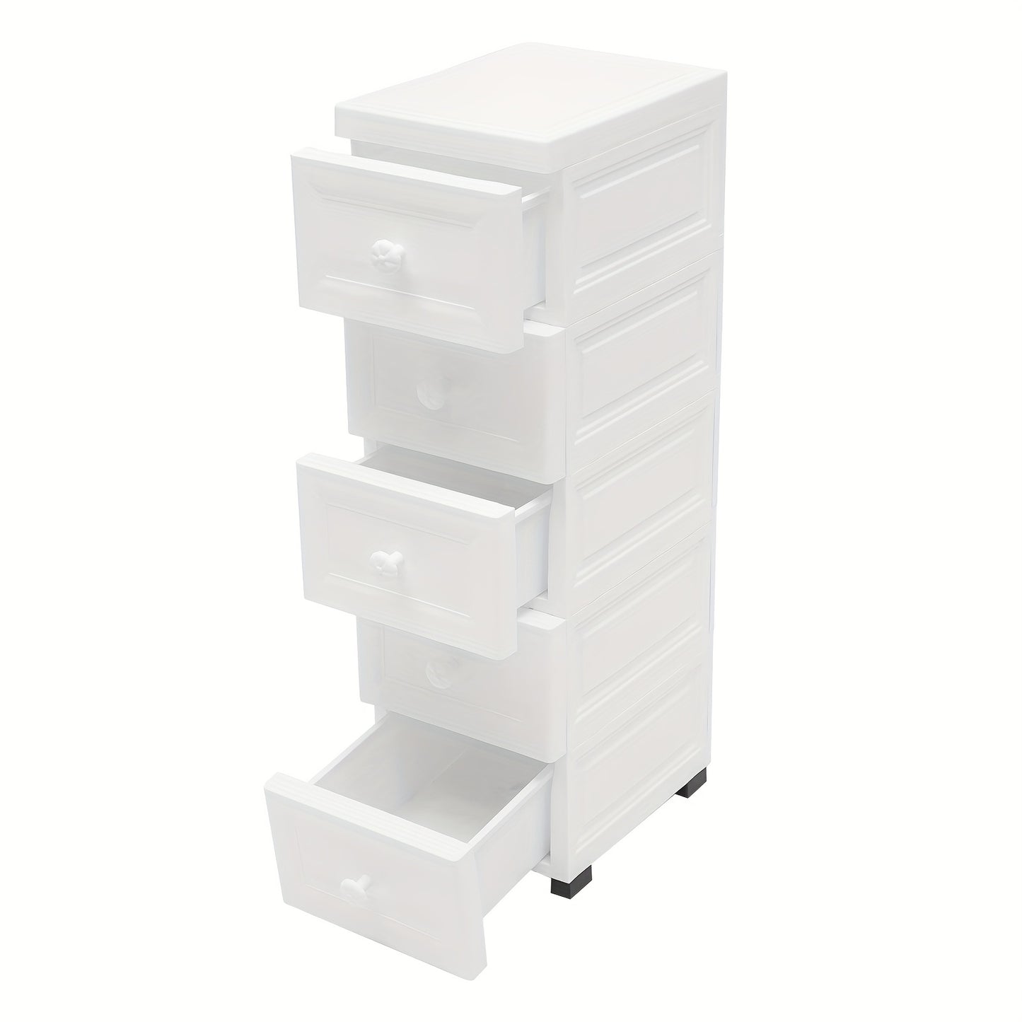 Ladenkast – Ladekast – Kommode – Opbergkast – Dressoir – Modern – 5 Lades – Wieltjes – Wit – Kunststof – Compact 25x34x82 cm