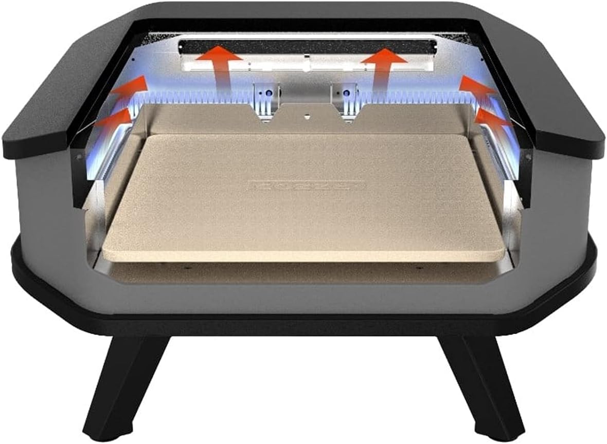 Cozze® 90349 13" Gas Pizza oven met thermometer mobiele pizzasteen gasgrill tot 400 graden regelbaar met 34 x 34 cm pizzasteen draagbaar terras balkon zwart