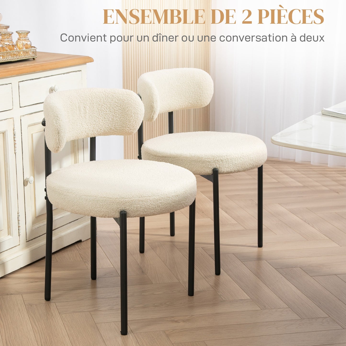 Eetkamerstoel – Stoel – Zitmeubel – Armstoel – Designstoel – Gestoffeerd Beige – Zwart Stalen Frame – Comfortabele Zitting