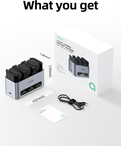 llano 3-pack NP-FZ100 2400 mAh batterijen & 30W snellader, drievoudige sleuf voor Sony A7III A7IV A6700 FX3 FX30 A9 A7C A7CII A7RV A7RIII A6600 ZV-E1 ZV-E10II A1 FX2, USB-C, LED-display, CNC-aluminium