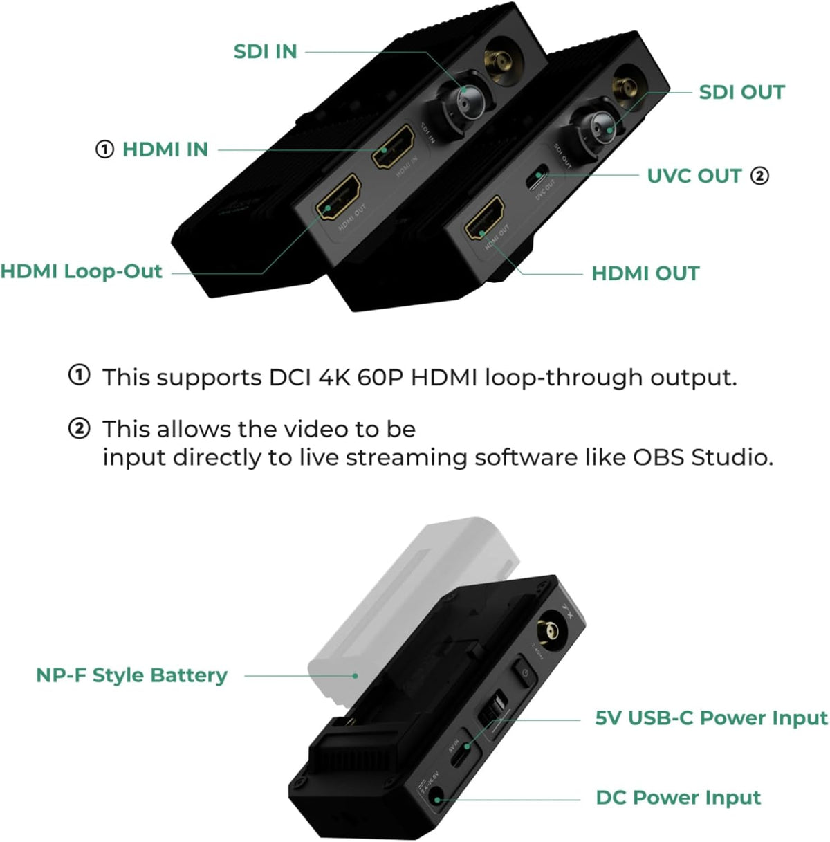 Accsoon CineView 2 SDI draadloos videotransmissiesysteem SDI HDMI-latentie minder dan 50 ms 2,4 GHz 5 GHz 450 m 1080P 60 fps IOS Android-zenderontvanger UVC Live streaming.