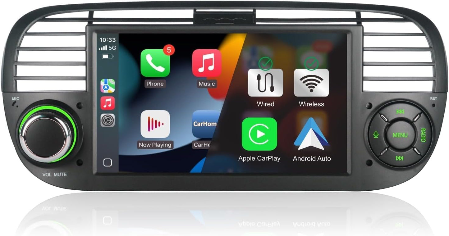 Carplay/Android für Fiat 500 2007-2015 Autoradio Bluetooth/FM/AM RDS (Zwart)