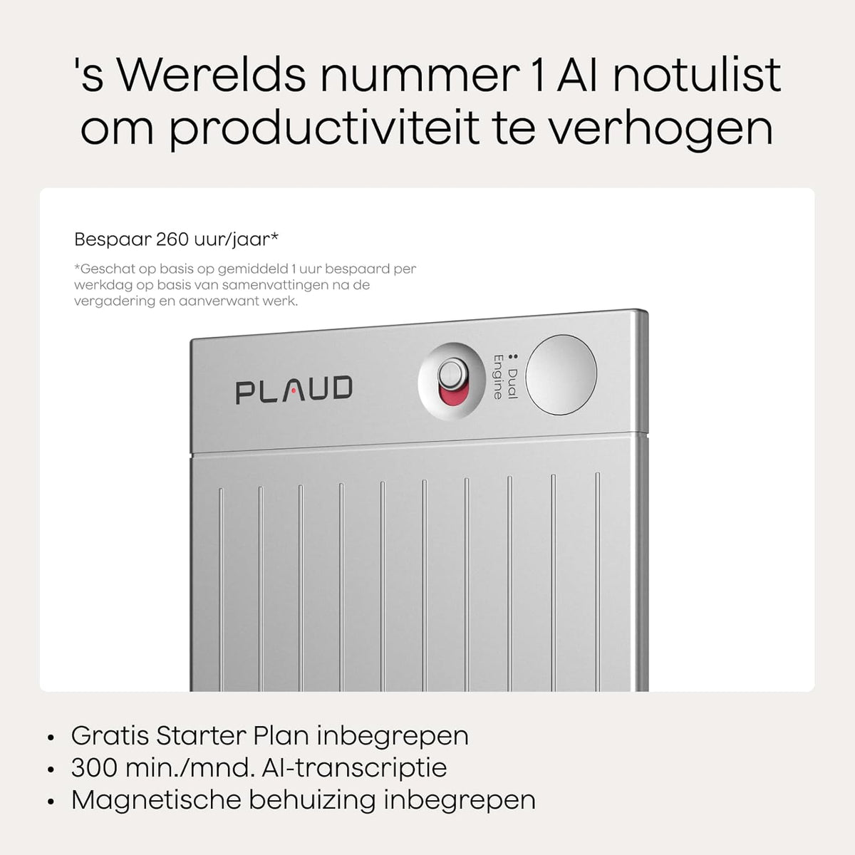 Plaud Note Digitale AI Spraakrecorder voice recorder met AI Transcriptie en samenvattingen audio ondersteunt 112 talen audio recorder voor colleges vergaderingen (Zilver Note met Zwarte Hoes)