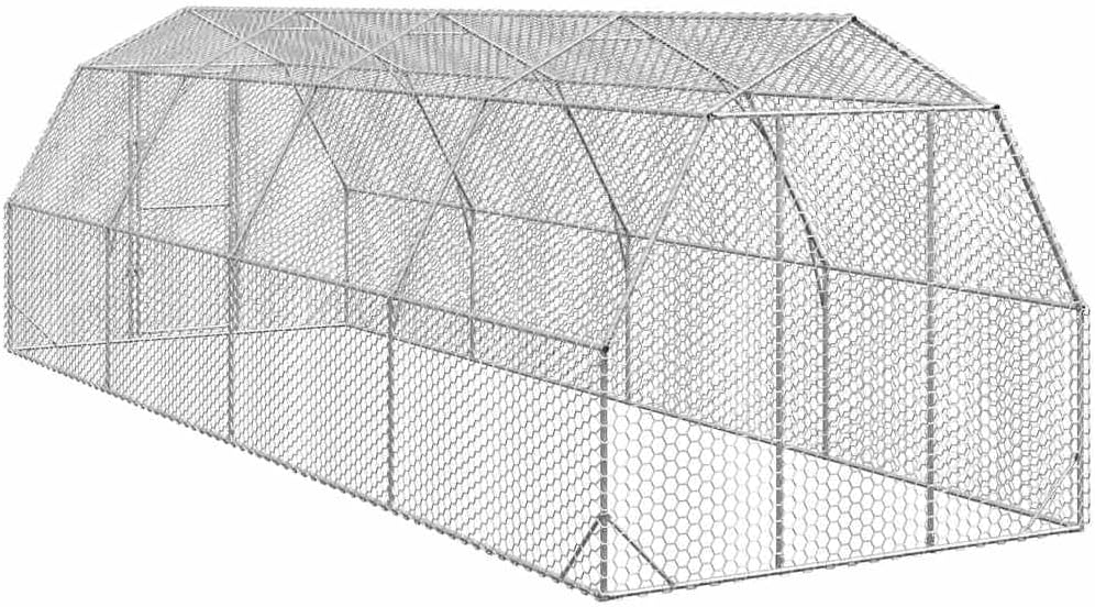 Chicken Coop 2.5 x 8 x 2.25 m, Galvanised Steel, Small Animal House, Cage, Chicken Coop, Outdoor Poultry Run - QUORE