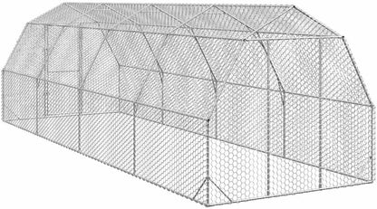 Chicken Coop 2.5 x 8 x 2.25 m, Galvanised Steel, Small Animal House, Cage, Chicken Coop, Outdoor Poultry Run - QUORE