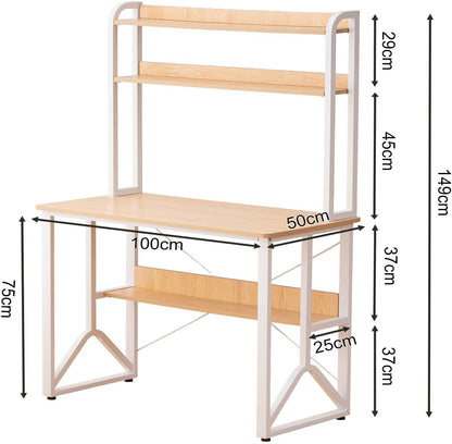 Modern bureau, 100 x 50 cm, eikenstijl, planken met dubbele niveaus, anti-val en stabiliserende Y-structuur, studentenbureau met veilige rand