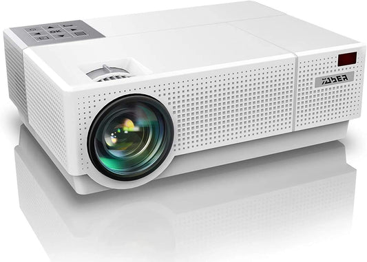 YABER Projector, 7200 lumen projector 1080p native (1920 x 1080) ± 50° trapeziumcorrectie led full HD 350 inch thuisprojector voor iPhone, smartphone, pc, tvbox, laptop, PS4