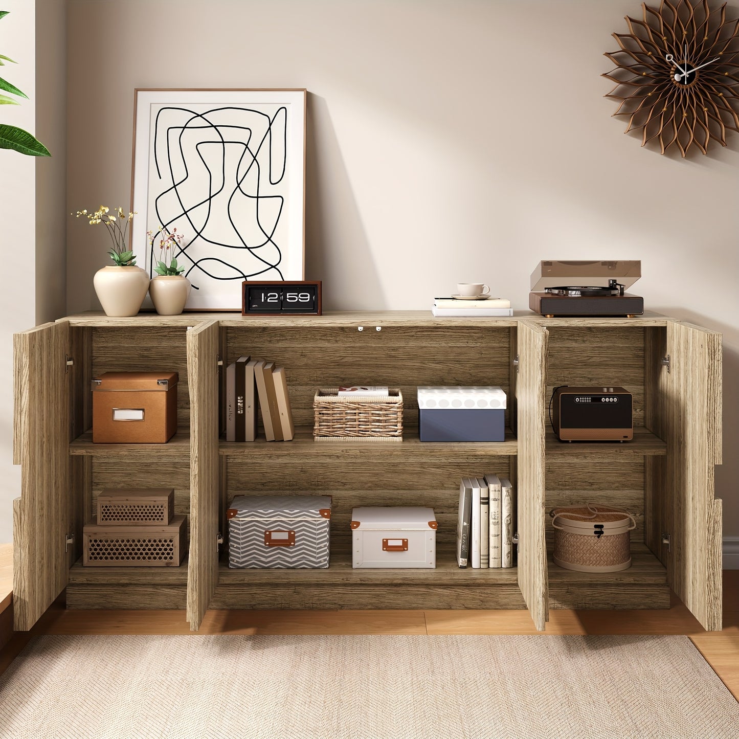 Halmeubel – Opbergkast – Schoenenkast – Wandmeubel – Kastje – Halfcirkelvormig Design – Pop-up Opbergruimte – Duurzaam Metaal – Natuurlijk Beige
