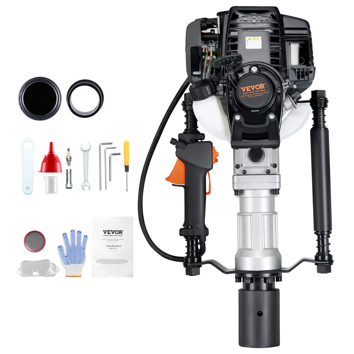 Hefpalenrammer – Palenrammer – Paalhamer – Afrasteringshamer – Benzinepaalhamer – 37,7cc 4-Takt Motor – Twee Hulsdiameters 55mm en 70mm