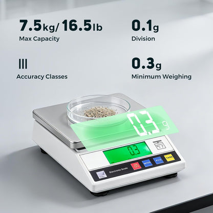 Bonvoisin Lab Schaal Tellen Schaal 0.1g Digitale Nauwkeurige Analytische Elektronische Balans Schaal CE Certificatie Laboratorium Balans met Tellen Functie Precisie Schaal Sieraden Goud Schaal 7500, 0.1g