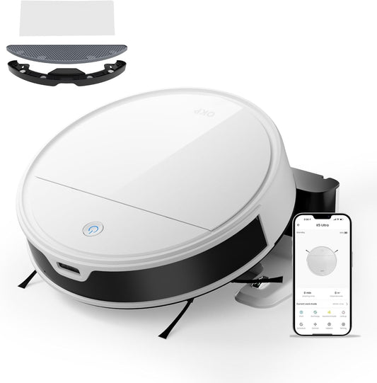 OKP K5 Ultra Robotstofzuiger, 3-in-1, ToF-lasernavigatie, 6000 Pa, 170 minuten, obstakelvermijding PSD, anti-klitten, wifi/Alexa/app, voor tapijten en dierenharen