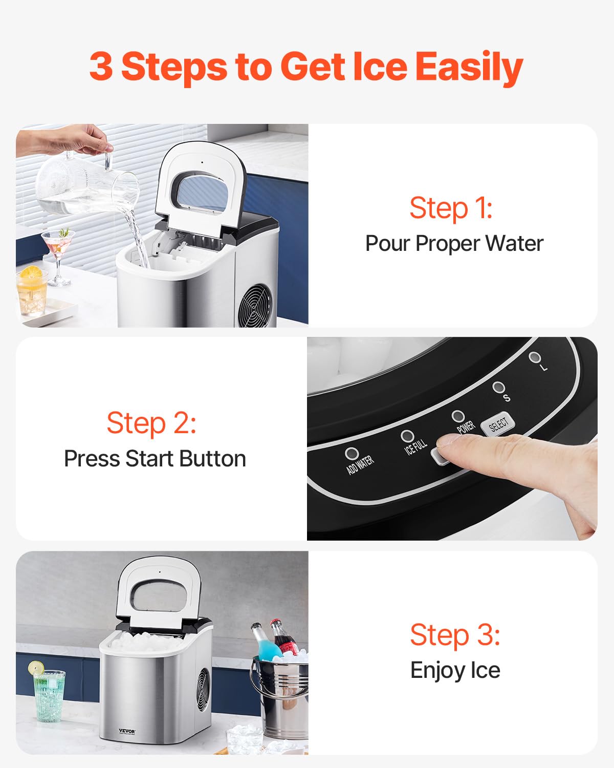 VEVOR Ice Cube Maker, 9 Ice Cubes in 6 Minutes, 15 kg in 24 Hours Portable Self Cleaning with Scoop and Ice Basket for Home, Kitchen, Office, Bar - QUORE
