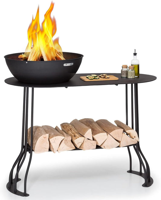 blumfeldt Vuurschaal voor de tuin, met grillrooster en afdekking, stalen vuurschaal, klein, weerbestendige vuurplaats, grill, kleine grillring, 1 m hoog, zwart