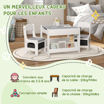 Kinderbureau Set – Kindertafel – Kindertafel Met Stoelen – Speeltafel – Tafel Met Opbergruimte – Omkeerbaar Tafelblad – Eenvoudig Schoon Te Maken – Grijs